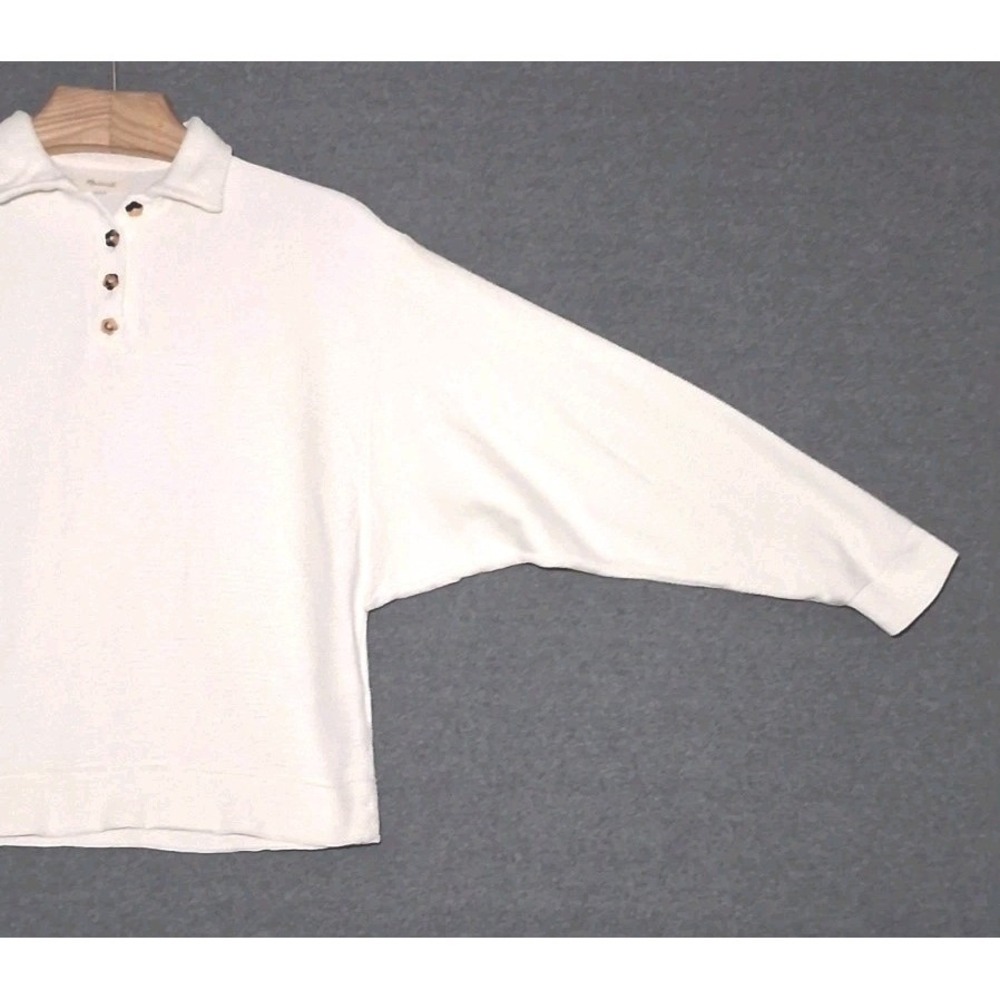 MADEWELL Womens Polo Shirt S Cream Collared Long Sleeve Cotton Ottoman Jacquard - Picture 6 of 11